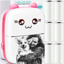 Multi-Mini-Drucker, Geschenke Für Kinder, Tragbarer Mini-Thermodrucker Im Taschenformat, Bluetooth-Smart-Mini-Aufkleberdrucker Mit Android- Oder IOS-App, Kompatibel Mit Inkless Printer(Pink,Set 1)