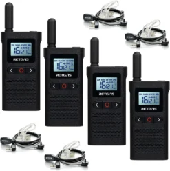Retevis RB628 Funkgeräte, Wiederaufladbare Funkgerät Mit Hörer, PMR446 Lizenzfrei 16 Kanäle, 1500mAh, VOX, LCD-Bildschirm, CTCSS/DCS, Handheld Walkie Talkie Für Schule Restaurant (4 Stück, Schwarz)