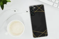 MuchoWow® Handyhülle Schutzhülle Hülle Für Samsung Galaxy S22 Plus Geometrisches Muster Aus Goldenen Linien Auf Schwarzem Hintergrund Silikon Softcase Handy Hülle - Schutzabdeckung -Elektronikpunkt 10489b9d389c1df1cf98a66bfda099a4