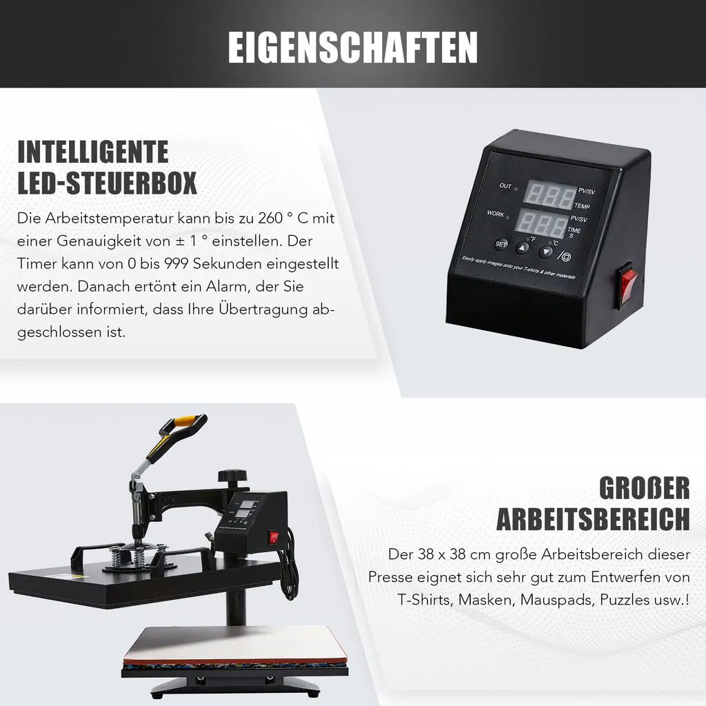 Crenex 5-IN-1 38x38cm Transferpresse T-Shirtpresse Textildruck Heißpresse Hitzepresse 8 Crenex 5-IN-1 38x38cm Transferpresse T-Shirtpresse Textildruck Heißpresse Hitzepresse – Bild 6