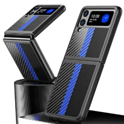 Für Samsung Galaxy Z Flip3 5G Carbon Design Kunststoff Hart Cover Handy Tasche Hülle Etuis D-Blau / Schwarz