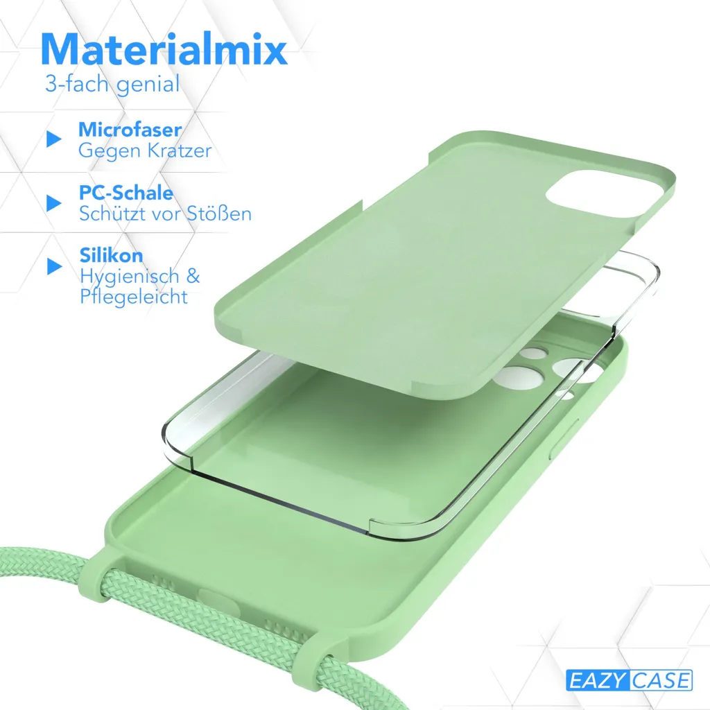 EAZY CASE Premium Silikon Handykette Kompatibel Mit Apple IPhone 13 Handyhülle Mit Umhängeband, Handykordel Mit Schutzhülle, Silikonhülle, Hülle Mit Band, Hell Grün 6 EAZY CASE Premium Silikon Handykette Kompatibel Mit Apple IPhone 13 Handyhülle Mit Umhängeband, Handykordel Mit Schutzhülle, Silikonhülle, Hülle Mit Band, Hell Grün – Bild 4