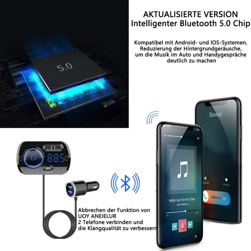 Autoradio FM Transmitter Bluetooth 5.0 Autoradio AdapterAutoladegerät Mit 7-Farben-Licht, Dual-USB-MP3-Freisprecheinrichtung 5 Autoradio FM Transmitter Bluetooth 5.0 Autoradio AdapterAutoladegerät Mit 7-Farben-Licht, Dual-USB-MP3-Freisprecheinrichtung – Bild 3