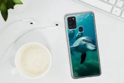 MuchoWow® Handyhülle Schutzhülle Hülle Für Samsung Galaxy A21s Wasser - Delphin - Blau Silikon Softcase Handy Hülle - Hartschale -Elektronikpunkt 31f7d83440c6f91c574001fa5611d254