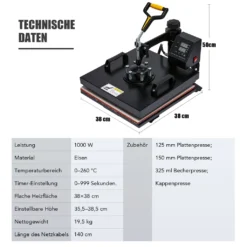 Crenex 5-IN-1 38x38cm Transferpresse T-Shirtpresse Textildruck Heißpresse Hitzepresse 18 Crenex 5-IN-1 38x38cm Transferpresse T-Shirtpresse Textildruck Heißpresse Hitzepresse -Elektronikpunkt 321db9baf147e584b7b4724df5f3c91a