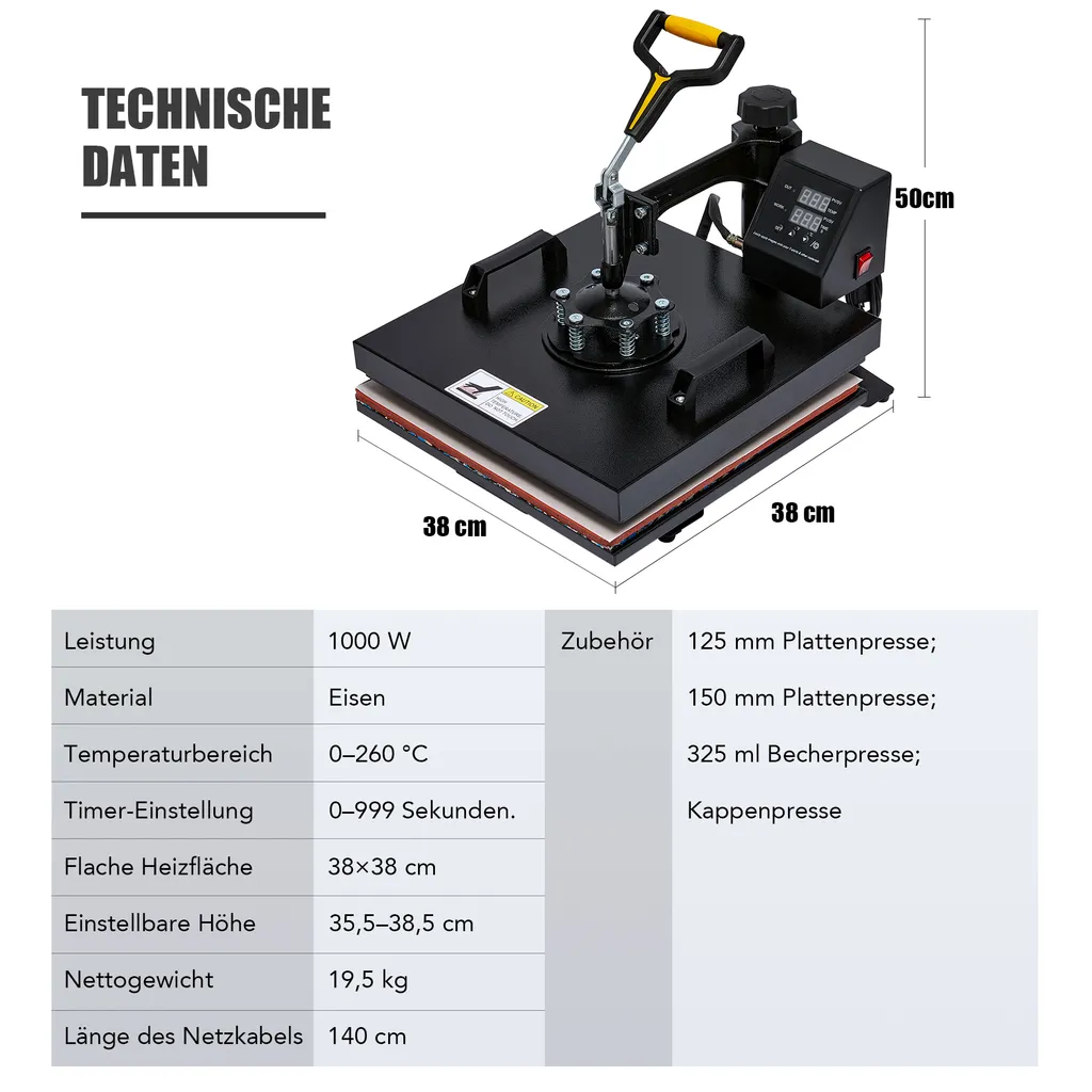 Crenex 5-IN-1 38x38cm Transferpresse T-Shirtpresse Textildruck Heißpresse Hitzepresse 10 Crenex 5-IN-1 38x38cm Transferpresse T-Shirtpresse Textildruck Heißpresse Hitzepresse – Bild 8