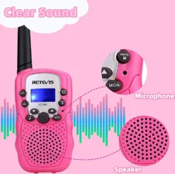 Retevis RT388 Walkie Talkie Kinder,8 Kanäle Funkgerät Größere Reichweite Mit Taschenlampe VOX,Geschenke Spielzeug Ab 3-12 Jahre Für Reise,im Freien (1 Paar,Rosa) -Elektronikpunkt 341987542c3912d0ede4055cb491f176