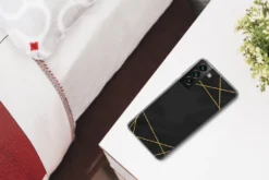 MuchoWow® Handyhülle Schutzhülle Hülle Für Samsung Galaxy S22 Plus Geometrisches Muster Aus Goldenen Linien Auf Schwarzem Hintergrund Silikon Softcase Handy Hülle - Schutzabdeckung -Elektronikpunkt 3a8ea7f1b19831efd34f0d65a16e4319