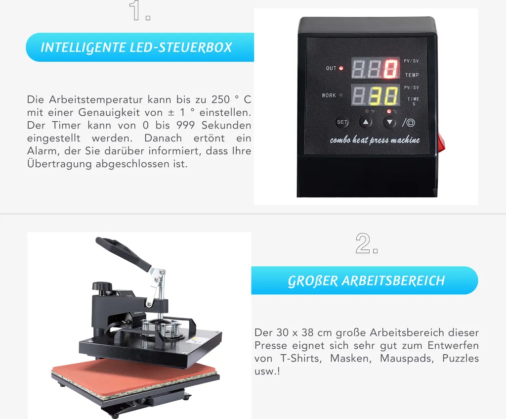 Crenex 30x38cm Hitzepresse Heißpresse T-Shirtpresse Transferpresse Textilpresse 7 Crenex 30x38cm Hitzepresse Heißpresse T-Shirtpresse Transferpresse Textilpresse – Bild 5