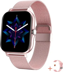 TPFNet Smartwatch Mit Milanaise Armband + Silikon Armband - Individuelles Display - Smart Watch Armbanduhr - Modell SW3 - Rosa