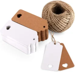 200stk. Kraftpapier Anhänger Etiketten Geschenkanhänger 4X9cm Mit Herz Und Jute Schnur 60M Für Hochzeit Geschenke Zum Basteln Als Preis-Etiketten