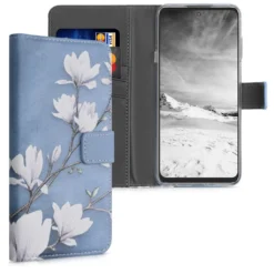 Kwmobile Wallet Case Kompatibel Mit Motorola Edge 20 Lite - Hülle Mit Ständer Kartenfächer Magnolien Taupe Weiß Blaugrau