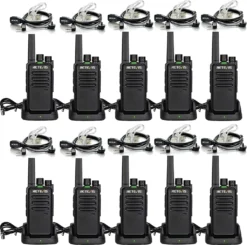 Retevis RT668 Funkgeräte Set Mit Headset, Wiederaufladbares Walkie Talkie, VOX Squelch 16-Kanal CTCSS / DCS-TOT-Scan, Funkgerät Für Schule Unternehmen Baustelle Supermarket (Schwarz, 10 Stück)