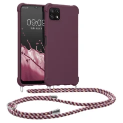 Kwmobile Case Kompatibel Mit Samsung Galaxy A22 5G - Hülle Mit Kordel Zum Umhängen - Silikon Handy Schutzhülle Bordeaux Violett