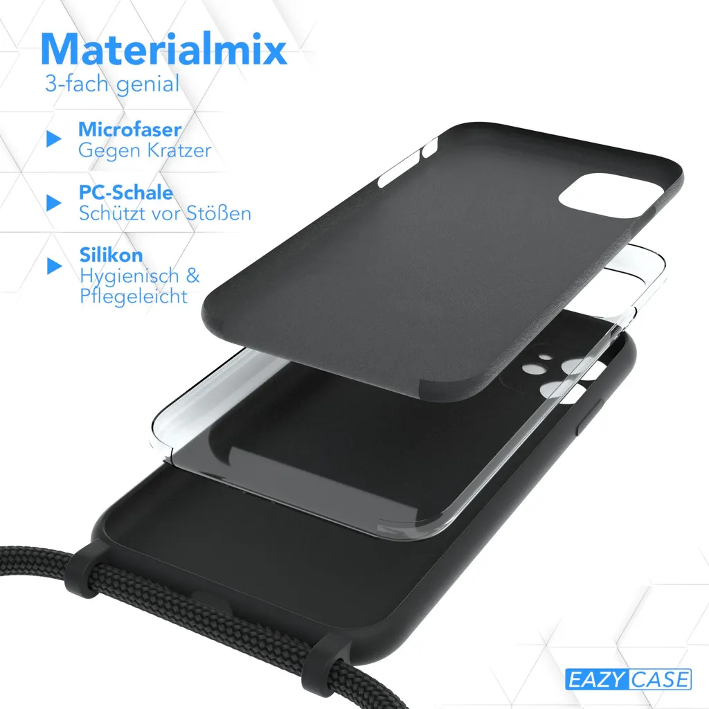 EAZY CASE Premium Silikon Handykette Kompatibel Mit Apple IPhone 11 Handyhülle Mit Umhängeband, Handykordel Mit Schutzhülle, Silikonhülle, Hülle Mit Band, Kette Für Smartphone, Schwarz 6 EAZY CASE Premium Silikon Handykette Kompatibel Mit Apple IPhone 11 Handyhülle Mit Umhängeband, Handykordel Mit Schutzhülle, Silikonhülle, Hülle Mit Band, Kette Für Smartphone, Schwarz – Bild 4
