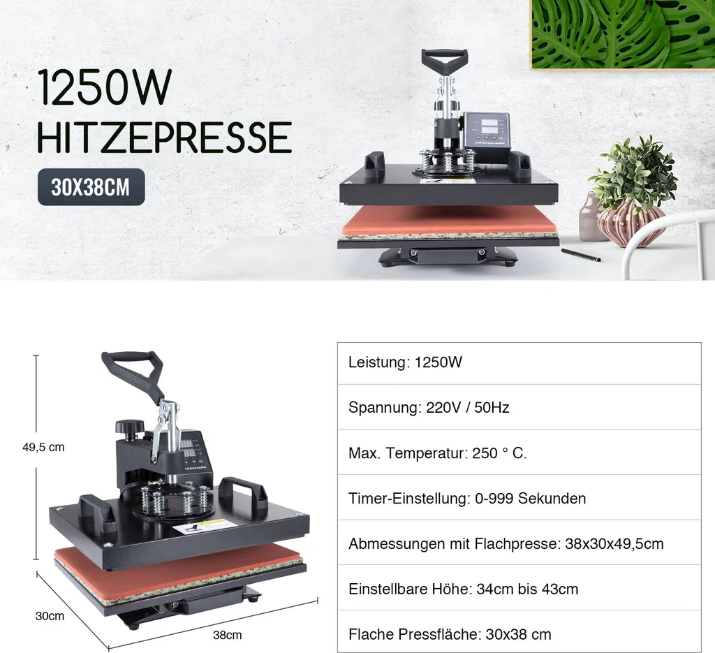 Crenex 30x38cm Hitzepresse Heißpresse T-Shirtpresse Transferpresse Textilpresse 11 Crenex 30x38cm Hitzepresse Heißpresse T-Shirtpresse Transferpresse Textilpresse – Bild 9