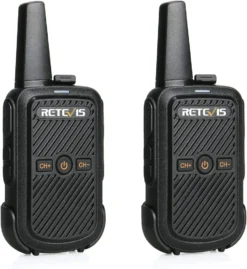 Retevis RT15 Mini Walkie Talkie, VOX-Scan, 16CH 50 CTCSS / 208 DCS, Wiederaufladbares Funkgeräte Mit Lautem Sound Und Programmierkabel, Tragbares Walkie Talkie Für Familien(Schwarz, 1 Paar)