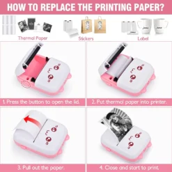Multi-Mini-Drucker, Geschenke Für Kinder, Tragbarer Mini-Thermodrucker Im Taschenformat, Bluetooth-Smart-Mini-Aufkleberdrucker Mit Android- Oder IOS-App, Kompatibel Mit Inkless Printer(Pink,Set 1) -Elektronikpunkt 77b587eea026e9c09e8b9b04c664347f