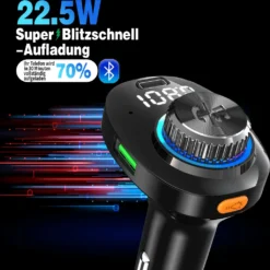 Bluetooth FM Transmitter Für Auto Mit Freisprecheinrichtung Und Navigation, Kabellos FM Bluetooth Adapter Auto Mit Bunte LED-Leuchte (7 Farbe), Kfz-Radio FM Transmitter Unterstützt TF-Karte USB-Drive Musiksteuerung, USB-A USB-C Dual USB-Ladegerät Mit PD 22.5W Schnellladung Für Smartgeräte, Handy Freisprechanlagen, GPS-Geräte -Elektronikpunkt 77b9629b0366e6010b93193b8b18da83