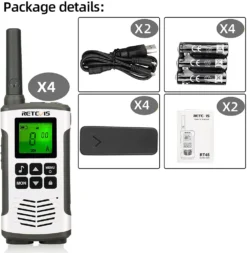 Retevis RT45 Walkie Talkie 4er Set, Funkgeräte Mit 16 Kanäle, Mit Wiederaufladbare AA-Batterie USB-Ladekabel, Vox Taschenlampe, Geschenke Für Jungen Mädchen (4er) -Elektronikpunkt 792c47ff0f6089fd82461de857cd9d1a