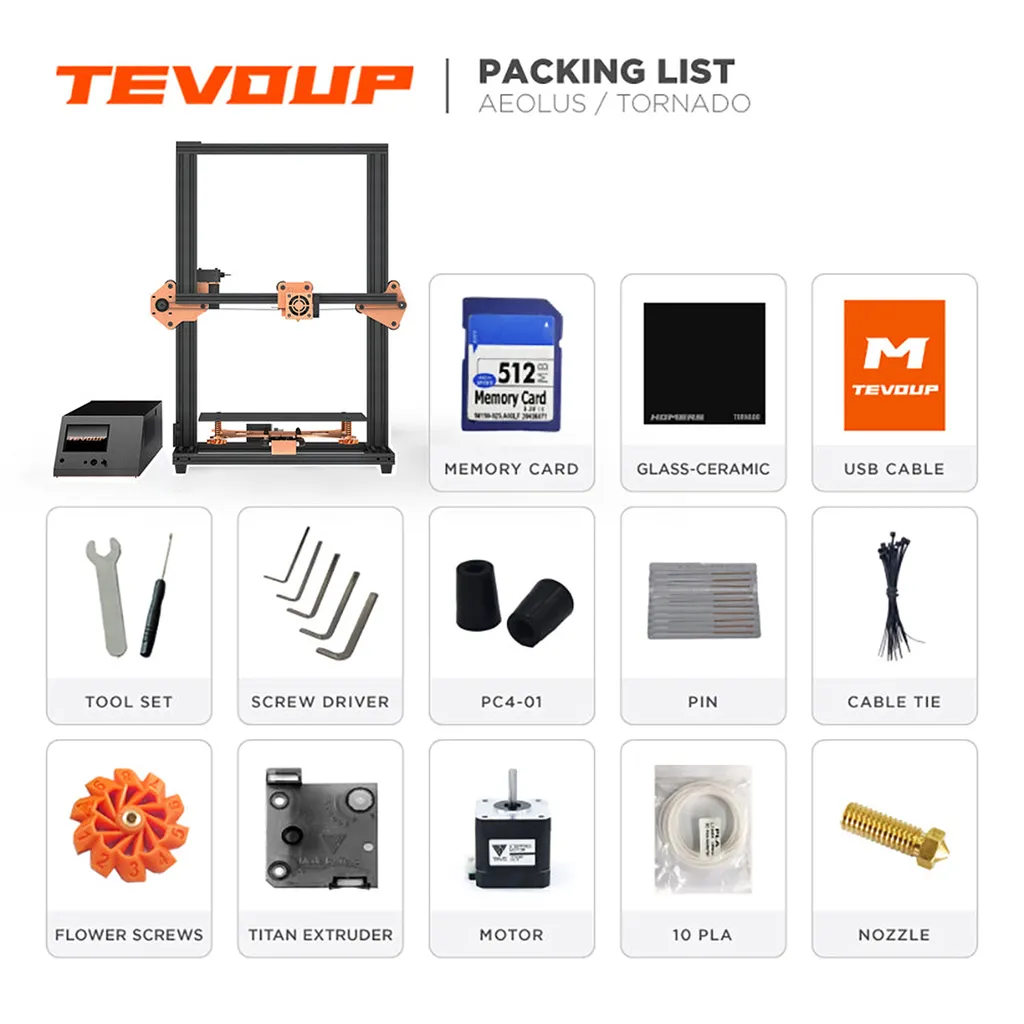 TEVOUP TORNADO 3D-Drucker 300 X 300 X 400 Mm Bauvolumen DIY Titan Extruder MK8 Düse 2,5 Zoll Touchscreen Für 1,75 Mm Filament PETG/PLA/PVA/Holz 13 TEVOUP TORNADO 3D-Drucker 300 X 300 X 400 Mm Bauvolumen DIY Titan Extruder MK8 Düse 2,5 Zoll Touchscreen Für 1,75 Mm Filament PETG/PLA/PVA/Holz – Bild 11