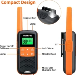 Retevis RT649 Wasserdicht Walkie Talkie 4er Set, PMR 446 Lizenzfrei, USB Aufladbar,16 Kanäle VOX, LED Taschenlampe, Scan, Lange Reichweite Funkgerät Set (Orange, 4er) -Elektronikpunkt 7c8413c3010eeb75bfa0e77215351801