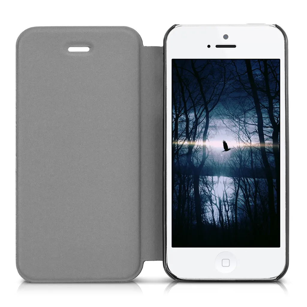Kwmobile Hülle Kompatibel Mit Apple IPhone SE (1.Gen 2016) / 5 / 5S - Kunstleder Handy Schutzhülle - Flip Cover Case Schwarz 4 Kwmobile Hülle Kompatibel Mit Apple IPhone SE (1.Gen 2016) / 5 / 5S - Kunstleder Handy Schutzhülle - Flip Cover Case Schwarz – Bild 2