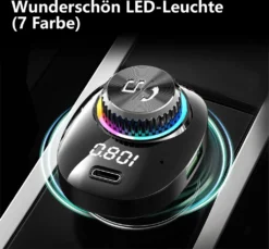 Bluetooth FM Transmitter Für Auto Mit Freisprecheinrichtung Und Navigation, Kabellos FM Bluetooth Adapter Auto Mit Bunte LED-Leuchte (7 Farbe), Kfz-Radio FM Transmitter Unterstützt TF-Karte USB-Drive Musiksteuerung, USB-A USB-C Dual USB-Ladegerät Mit PD 22.5W Schnellladung Für Smartgeräte, Handy Freisprechanlagen, GPS-Geräte -Elektronikpunkt 985b6f046d49e64283d6ebce77de1c5c