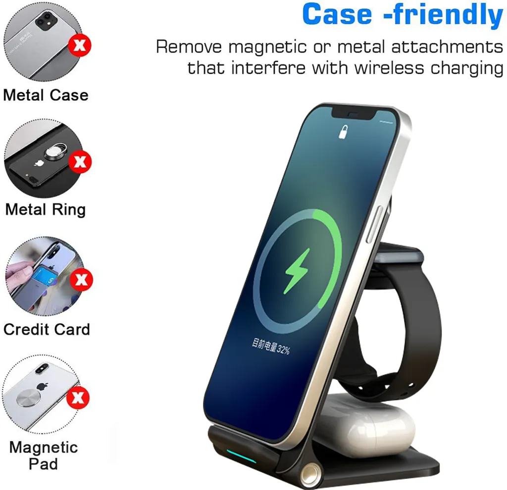 Kabellose 3-in-1-Ladestation, Schneller Kabelloser Ladeständer, Kompatibel Mit IPhone 13/12/11 Pro Max/X/XS/XR Max/8/8 Plus, AirPods 3/2/pro, IWatch 6/5/SE/4/3ColorBlack) 8 Kabellose 3-in-1-Ladestation, Schneller Kabelloser Ladeständer, Kompatibel Mit IPhone 13/12/11 Pro Max/X/XS/XR Max/8/8 Plus, AirPods 3/2/pro, IWatch 6/5/SE/4/3ColorBlack) – Bild 6