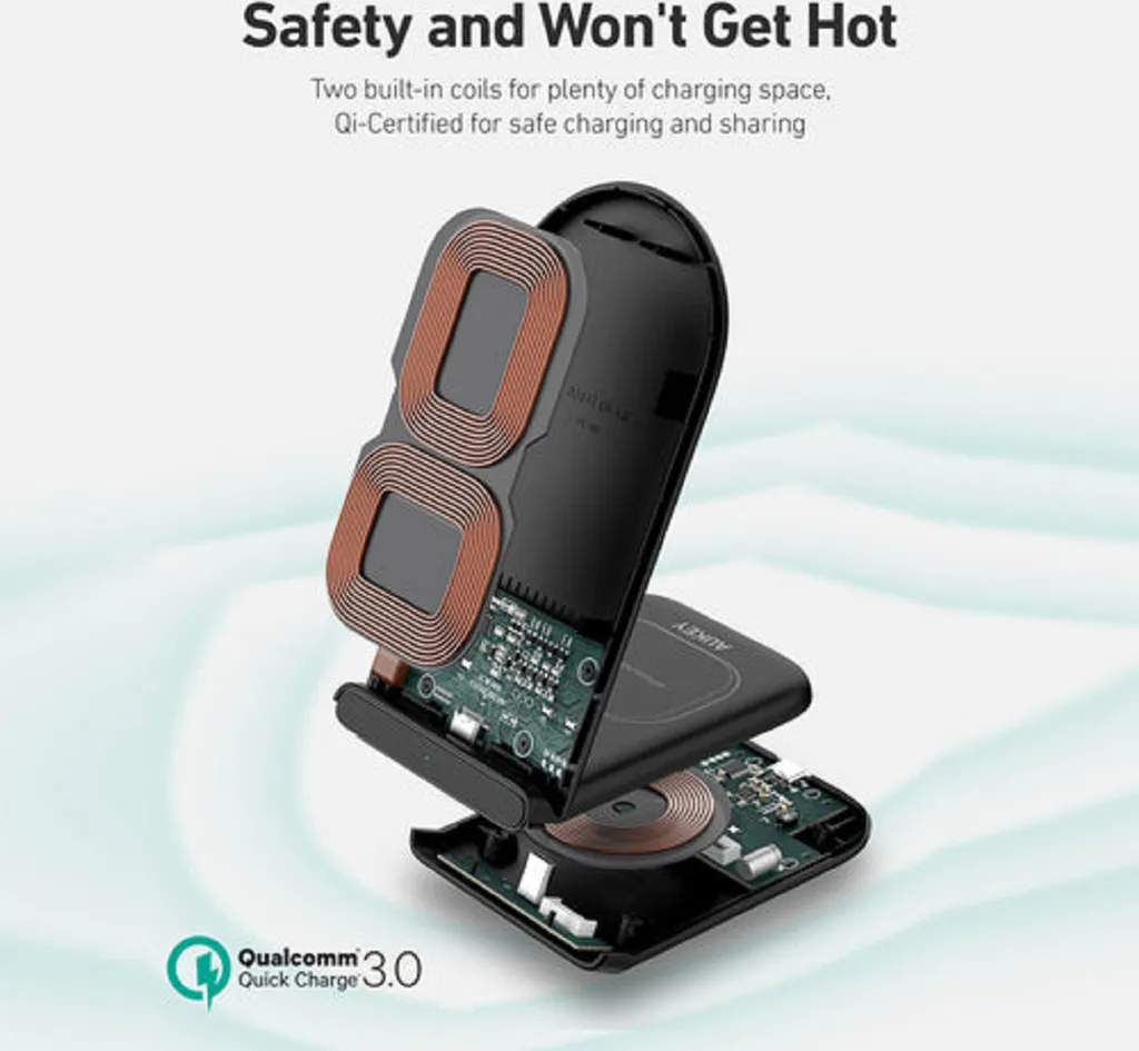 AUKEY LC-A2-Bla Aircore Series 2-in-1 Wireless Charging Stand, Schwarze Farbe 4 AUKEY LC-A2-Bla Aircore Series 2-in-1 Wireless Charging Stand, Schwarze Farbe – Bild 2
