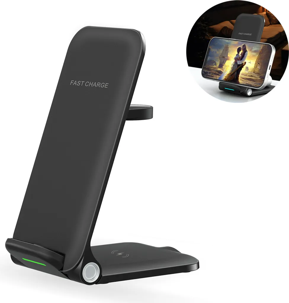 Kabellose 3-in-1-Ladestation, Schneller Kabelloser Ladeständer, Kompatibel Mit IPhone 13/12/11 Pro Max/X/XS/XR Max/8/8 Plus, AirPods 3/2/pro, IWatch 6/5/SE/4/3ColorBlack) 4 Kabellose 3-in-1-Ladestation, Schneller Kabelloser Ladeständer, Kompatibel Mit IPhone 13/12/11 Pro Max/X/XS/XR Max/8/8 Plus, AirPods 3/2/pro, IWatch 6/5/SE/4/3ColorBlack) – Bild 2