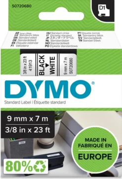 DYMO Original D1-Etikettenband | 9 Mm X 7 M | Schwarz Auf Weiß | Selbstklebendes Etikettenband |Polyster | Für LabelManager-Beschriftungsgerät