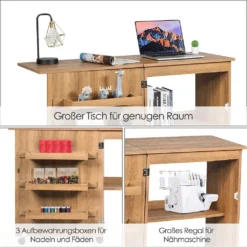 Nähtisch Nähmaschinenschrank Faltbar, Nähschrank Nähmöbel, Mehrzwecktisch Mit 4 Rollen (Natur) -Elektronikpunkt 9ea94de5bfa08e8a30a664f26a8aac79