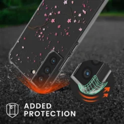 Kwmobile Hülle Kompatibel Mit Samsung Galaxy S22 Plus - Silikon Handyhülle Mit Kette - Rosa Dunkelbraun Transparent Kirschblütenblätter