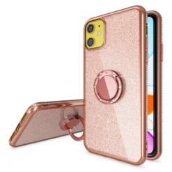 NALIA Ring Handyhülle Kompatibel Mit IPhone 11 Hülle, Glitzer Silikon Schutzhülle Mit 360-Grad Finger-Halter, Stoßfeste Diamant Handy-Tasche Glitter Case Bling Cover Soft Bumper Etui, Farbe:Rose Gold