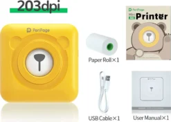 PeriPage Mini Pocket Etikettendrucker Labelprinter Thermodrucker Papierdrucker Mit Bluetooth-Verbindung + 3 Farbige Selbstklebende Thermorollen 56*30mm + 3 Rollen Weiß Thermopapier 57*30mm (Gelb) -Elektronikpunkt a5887a6bc94e11d8e28cc41b928cac18