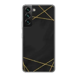 MuchoWow® Handyhülle Schutzhülle Hülle Für Samsung Galaxy S22 Plus Geometrisches Muster Aus Goldenen Linien Auf Schwarzem Hintergrund Silikon Softcase Handy Hülle - Schutzabdeckung