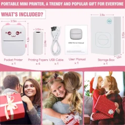 Multi-Mini-Drucker, Geschenke Für Kinder, Tragbarer Mini-Thermodrucker Im Taschenformat, Bluetooth-Smart-Mini-Aufkleberdrucker Mit Android- Oder IOS-App, Kompatibel Mit Inkless Printer(Pink,Set 1) -Elektronikpunkt ae75c05ace080a40bef1d2dba2d7f758