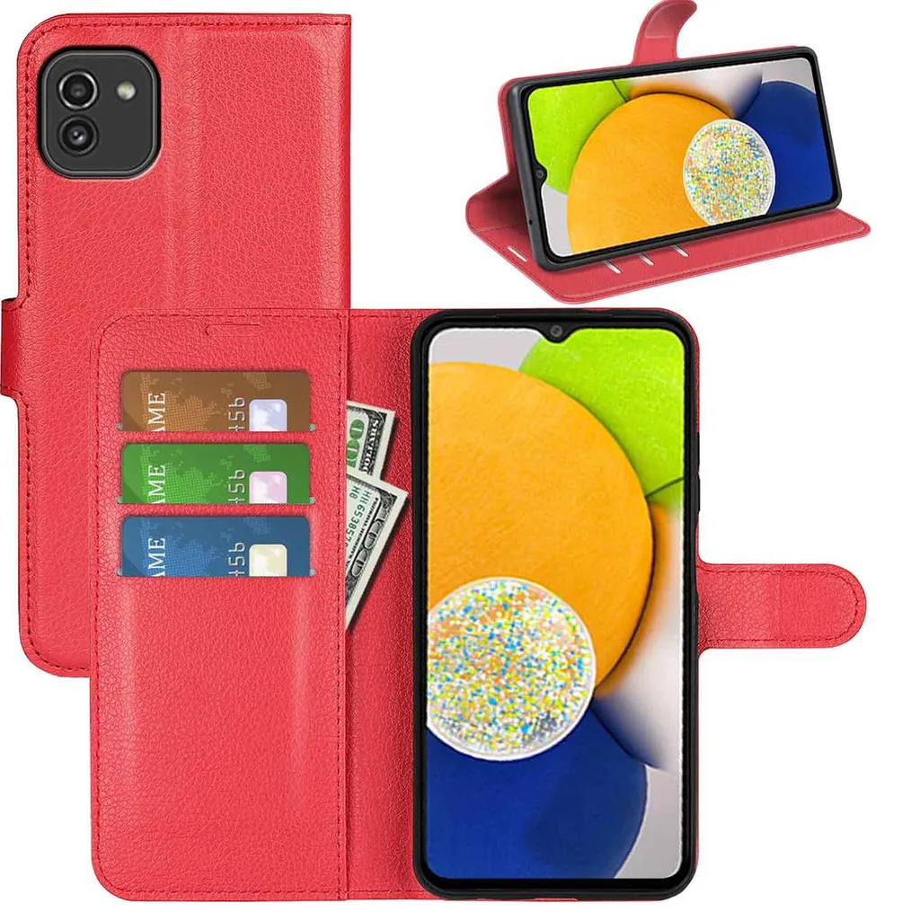 Für Samsung Galaxy A03 Handy Tasche Wallet Premium Schutz Hülle Case Cover Etuis Neu Zubehör Rot 3 Für Samsung Galaxy A03 Handy Tasche Wallet Premium Schutz Hülle Case Cover Etuis Neu Zubehör Rot