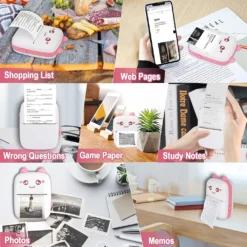Multi-Mini-Drucker, Geschenke Für Kinder, Tragbarer Mini-Thermodrucker Im Taschenformat, Bluetooth-Smart-Mini-Aufkleberdrucker Mit Android- Oder IOS-App, Kompatibel Mit Inkless Printer(Pink,Set 1) -Elektronikpunkt b41df227db2c74e38079eeded04fee00