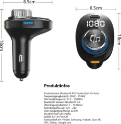 Bluetooth FM Transmitter Für Auto Mit Freisprecheinrichtung Und Navigation, Kabellos FM Bluetooth Adapter Auto Mit Bunte LED-Leuchte (7 Farbe), Kfz-Radio FM Transmitter Unterstützt TF-Karte USB-Drive Musiksteuerung, USB-A USB-C Dual USB-Ladegerät Mit PD 22.5W Schnellladung Für Smartgeräte, Handy Freisprechanlagen, GPS-Geräte -Elektronikpunkt b750b44c9fd191a889a2a225a0404e6d