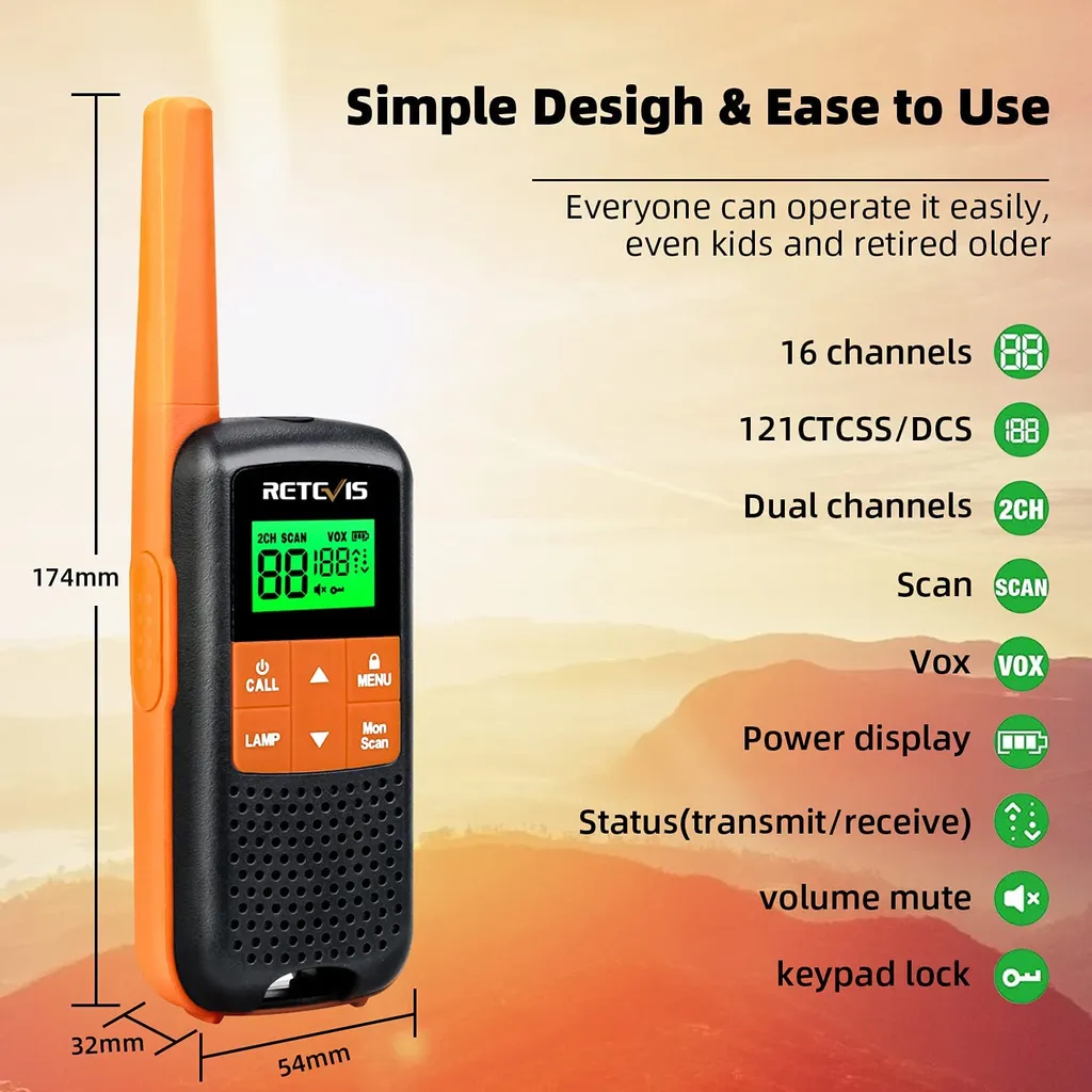 Retevis RT649 Walkie Talkie Set, Lizenzfrei PMR446 Funkgerät Set, 16 Kanäle VOX LED Taschenlampe IP65 Wasserdichtes Scan Zwei Lademethoden (Orange, 2 STK.) 4 Retevis RT649 Walkie Talkie Set, Lizenzfrei PMR446 Funkgerät Set, 16 Kanäle VOX LED Taschenlampe IP65 Wasserdichtes Scan Zwei Lademethoden (Orange, 2 STK.) – Bild 2