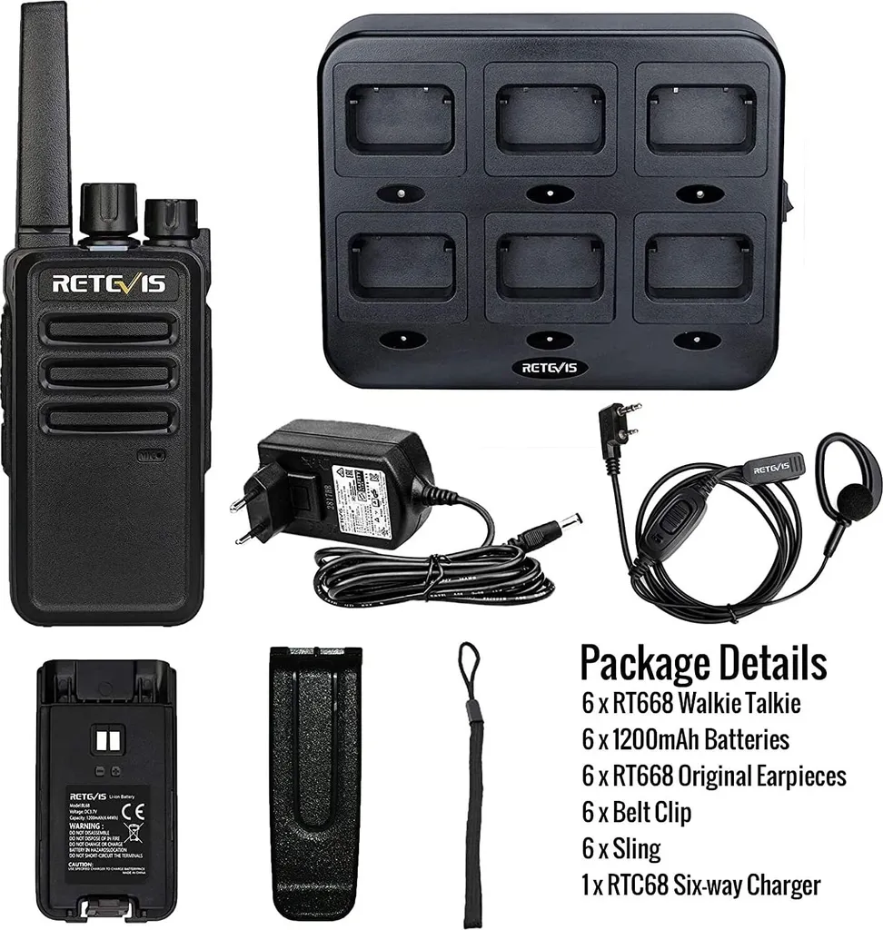 Retevis RT668 Funkgeräte Mit Headset, PMR446 Lizenzfrei, Robustes Walkie Talkie Mit 6 Wege Ladegerät, 1200mAh, VOX, Wiederaufladbare Funkgerät Set Für Schule, Fabrik, Baustelle (6 Stück, Schwarz) 8 Retevis RT668 Funkgeräte Mit Headset, PMR446 Lizenzfrei, Robustes Walkie Talkie Mit 6 Wege Ladegerät, 1200mAh, VOX, Wiederaufladbare Funkgerät Set Für Schule, Fabrik, Baustelle (6 Stück, Schwarz) – Bild 6