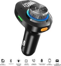 Bluetooth FM Transmitter Für Auto Mit Freisprecheinrichtung Und Navigation, Kabellos FM Bluetooth Adapter Auto Mit Bunte LED-Leuchte (7 Farbe), Kfz-Radio FM Transmitter Unterstützt TF-Karte USB-Drive Musiksteuerung, USB-A USB-C Dual USB-Ladegerät Mit PD 22.5W Schnellladung Für Smartgeräte, Handy Freisprechanlagen, GPS-Geräte -Elektronikpunkt be8c631b3171264326c6cfc6c6a4bf6c