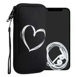 Kwmobile Handytasche Für Smartphones XL - 6,7/6,8" - Neopren Handy Tasche Hülle Cover Case Schutzhülle - Herz Brush Weiß Schwarz - 17,2 X 8,4 Cm Innenmaße