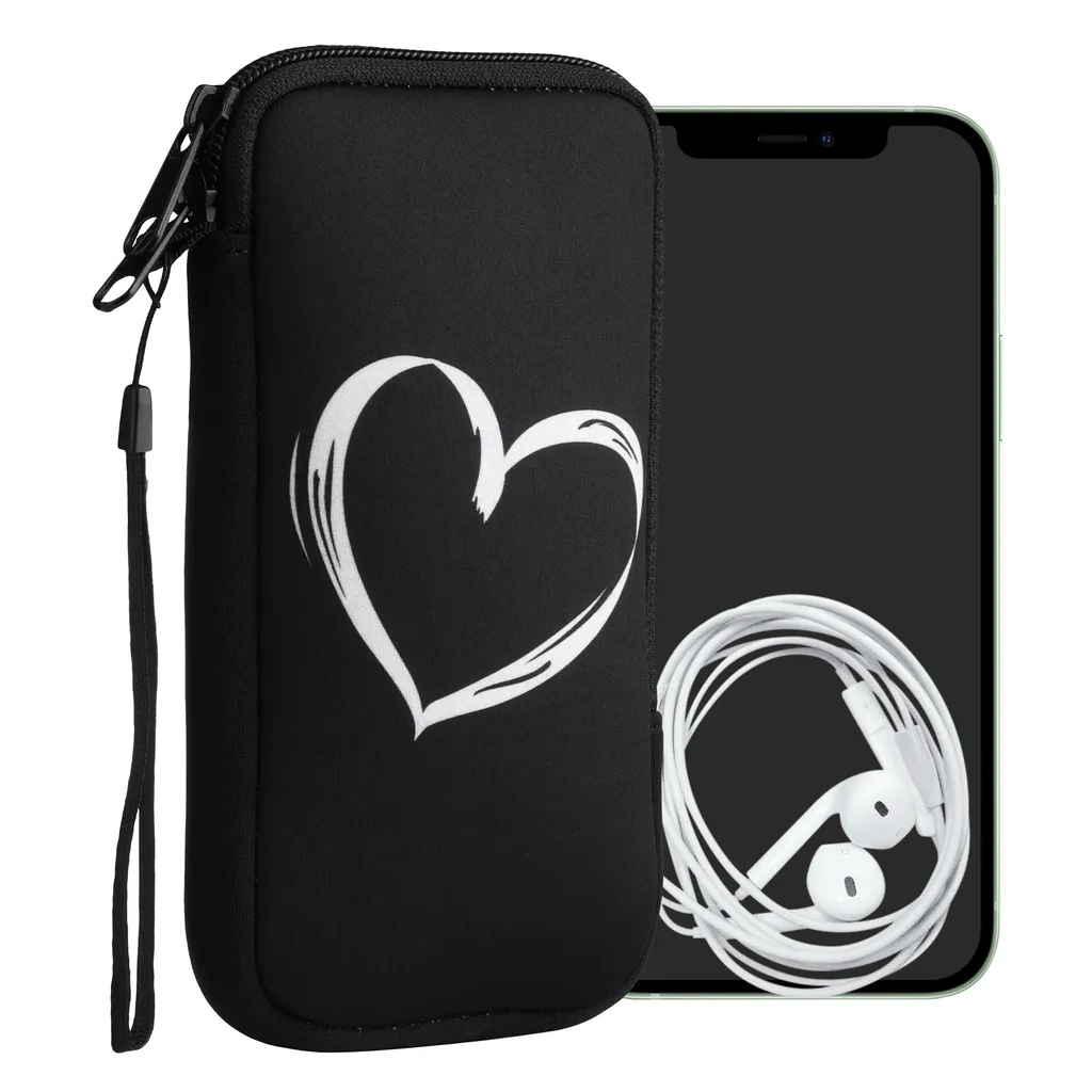 Kwmobile Handytasche Für Smartphones XL - 6,7/6,8" - Neopren Handy Tasche Hülle Cover Case Schutzhülle - Herz Brush Weiß Schwarz - 17,2 X 8,4 Cm Innenmaße 3 Kwmobile Handytasche Für Smartphones XL - 6,7/6,8" - Neopren Handy Tasche Hülle Cover Case Schutzhülle - Herz Brush Weiß Schwarz - 17,2 X 8,4 Cm Innenmaße
