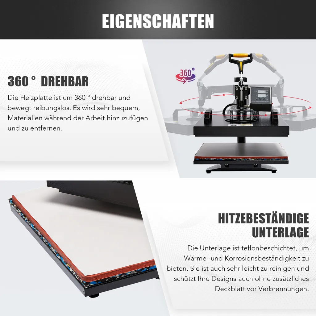 Crenex 5-IN-1 38x38cm Transferpresse T-Shirtpresse Textildruck Heißpresse Hitzepresse 9 Crenex 5-IN-1 38x38cm Transferpresse T-Shirtpresse Textildruck Heißpresse Hitzepresse – Bild 7