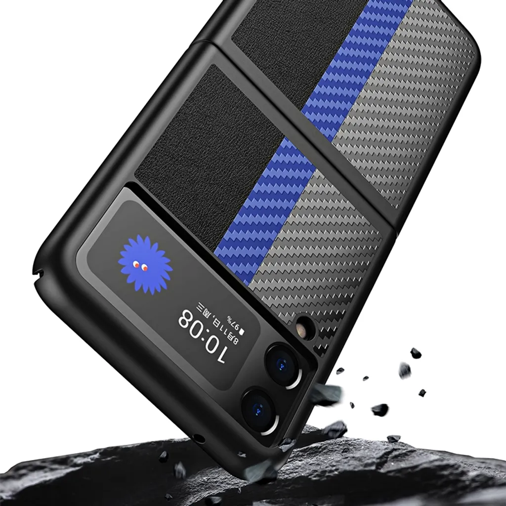 Für Samsung Galaxy Z Flip3 5G Carbon Design Kunststoff Hart Cover Handy Tasche Hülle Etuis D-Blau / Schwarz 5 Für Samsung Galaxy Z Flip3 5G Carbon Design Kunststoff Hart Cover Handy Tasche Hülle Etuis D-Blau / Schwarz – Bild 3
