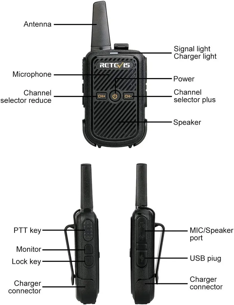 Retevis RT15 Mini Walkie Talkie, VOX-Scan, 16CH 50 CTCSS / 208 DCS, Wiederaufladbares Funkgeräte Mit Lautem Sound Und Programmierkabel, Tragbares Walkie Talkie Für Familien(Schwarz, 1 Paar) 4 Retevis RT15 Mini Walkie Talkie, VOX-Scan, 16CH 50 CTCSS / 208 DCS, Wiederaufladbares Funkgeräte Mit Lautem Sound Und Programmierkabel, Tragbares Walkie Talkie Für Familien(Schwarz, 1 Paar) – Bild 2