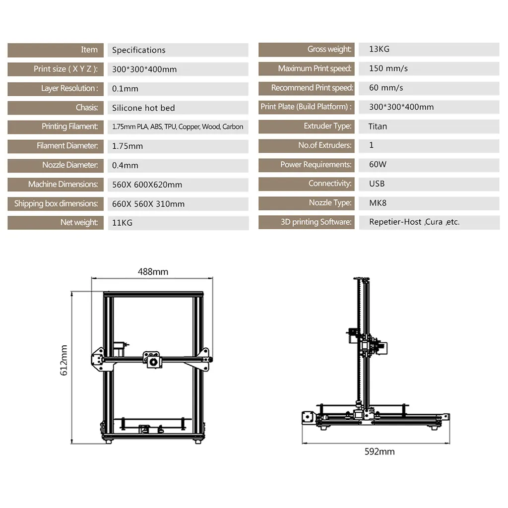 TEVOUP TORNADO 3D-Drucker 300 X 300 X 400 Mm Bauvolumen DIY Titan Extruder MK8 Düse 2,5 Zoll Touchscreen Für 1,75 Mm Filament PETG/PLA/PVA/Holz 12 TEVOUP TORNADO 3D-Drucker 300 X 300 X 400 Mm Bauvolumen DIY Titan Extruder MK8 Düse 2,5 Zoll Touchscreen Für 1,75 Mm Filament PETG/PLA/PVA/Holz – Bild 10